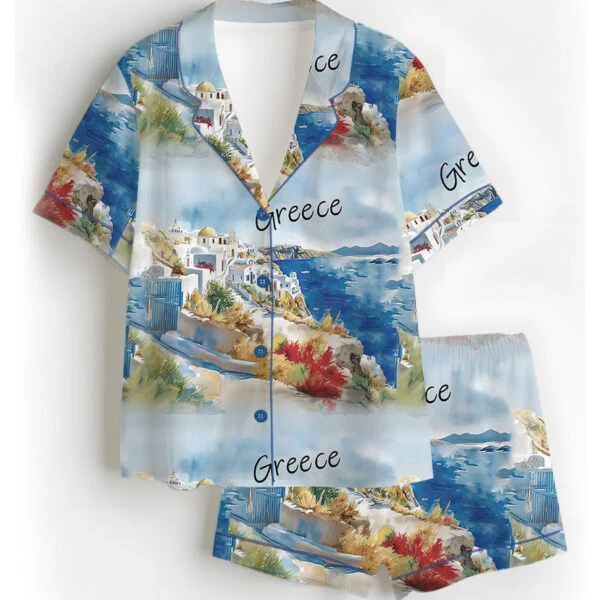 Women's Europe Travel Greece Pajamas Set For Women, Pastel Blue Color, US Size S-5XL