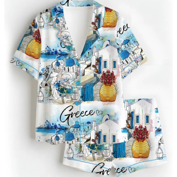 Women's Europe Travel Greece Pajamas Set For Women, White Color, US Size S-5XL