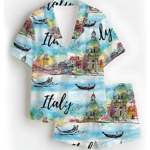 Women's Italy Souvenirs Travel Essentials Pajamas Set For Women, Pastel Blue Color, US Size S-5XL