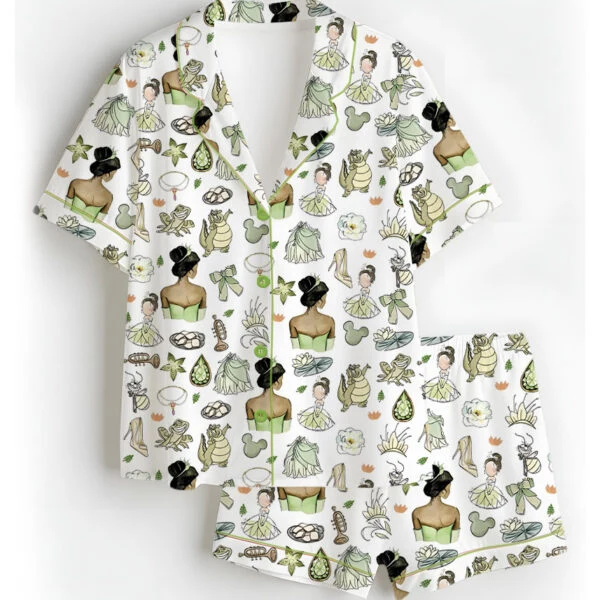 Women’s Princess And The Frog Satin Pajamas Set, White Color, US Size S-5XL