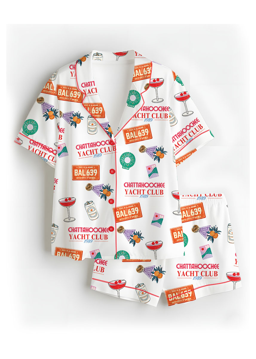 Women’s Chattahoochee Yacht Club Satin Pajamas Set For Women, White Color, US Size S-5XL