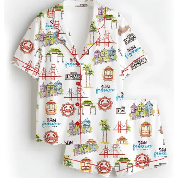 Women’s San Francisco Satin Pajamas Set, White Color, US Size S-5XL