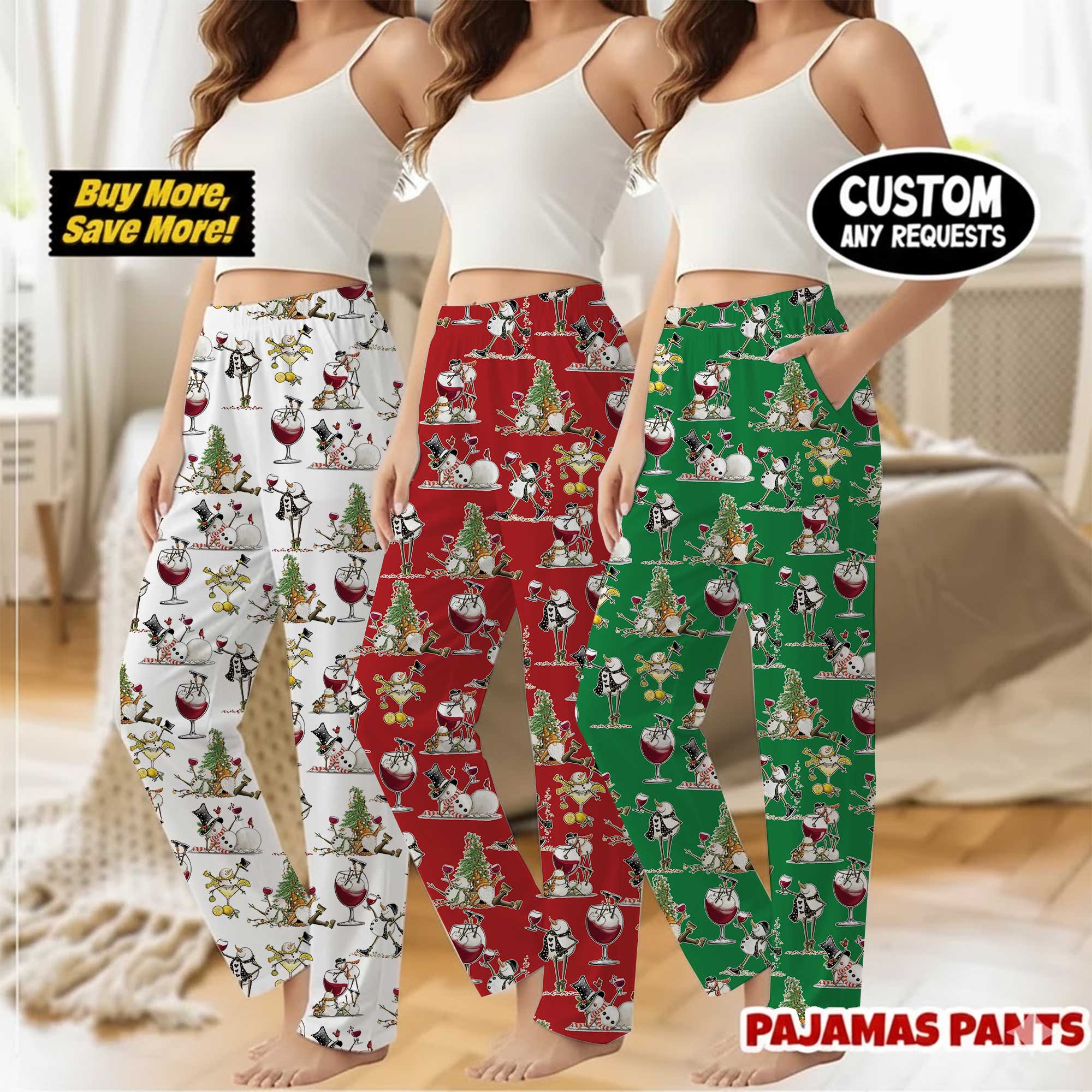 Winey Snowman Christmas Satin Pajama Pants For Womena