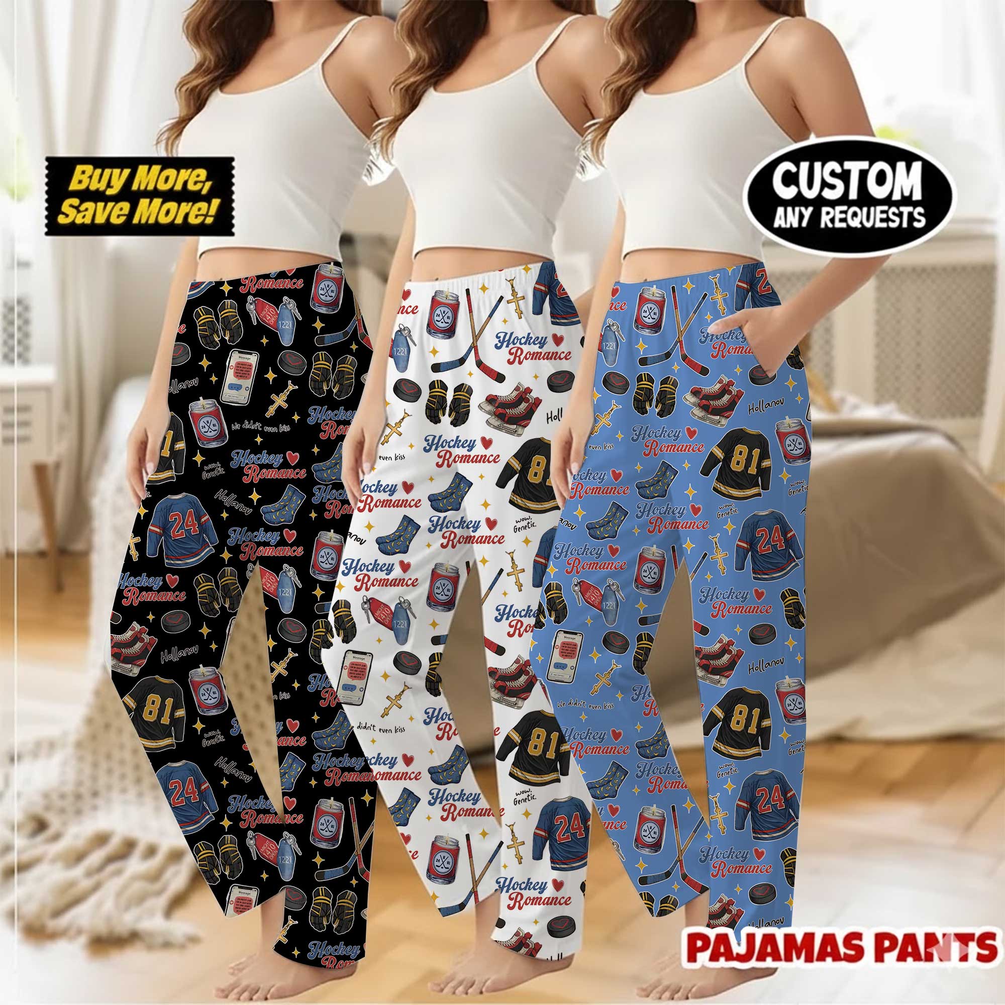 Hockey Romance Satin Pajamas Pants For Women
