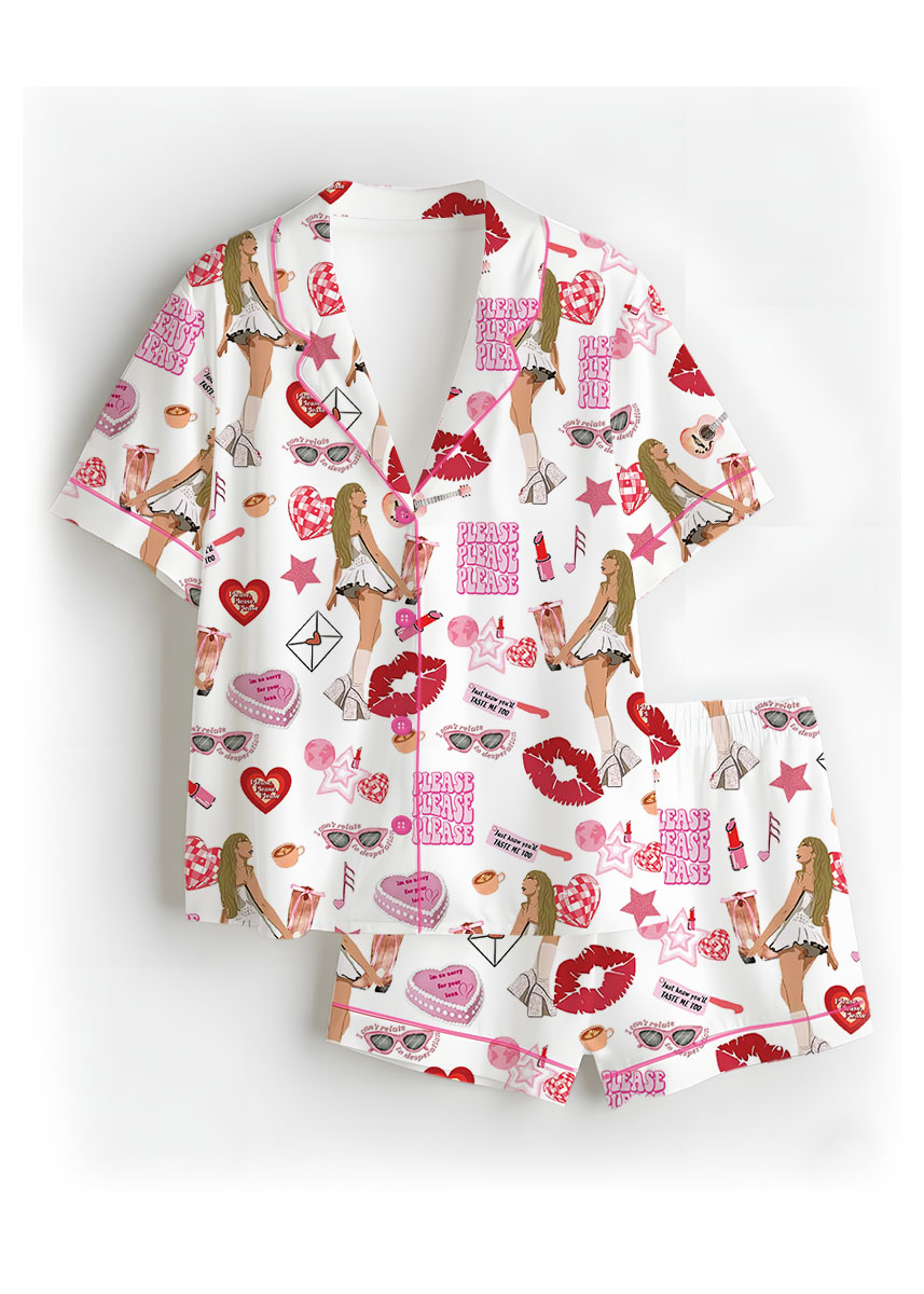 Espresso Music Album Satin Pajamas Set For Women