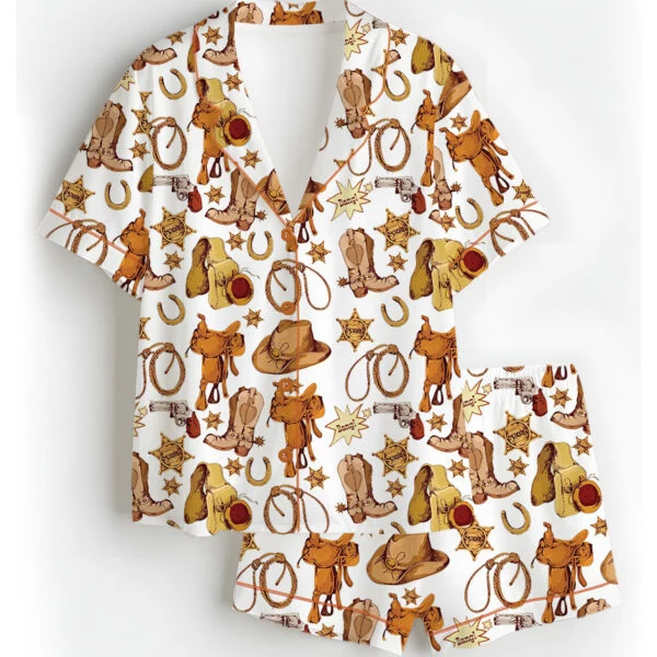 Western Cowboy Print Sleepwear Satin Pajamas Set For Women