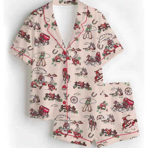 Women's Retro Cowgirl Western Satin Pajamas Set For Women