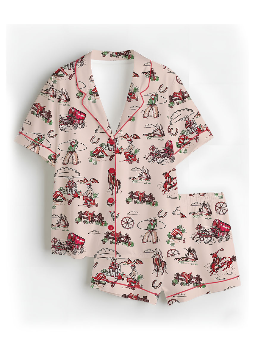 Women's Retro Cowgirl Western Satin Pajamas Set For Women