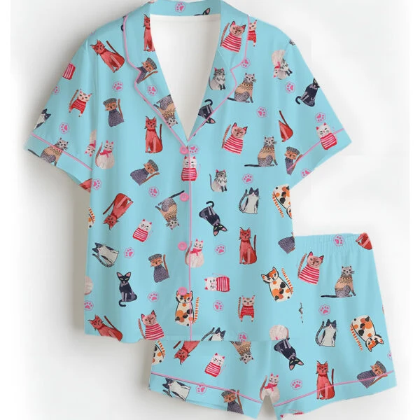 Cute Katzen Satin Pajamas Set For Women