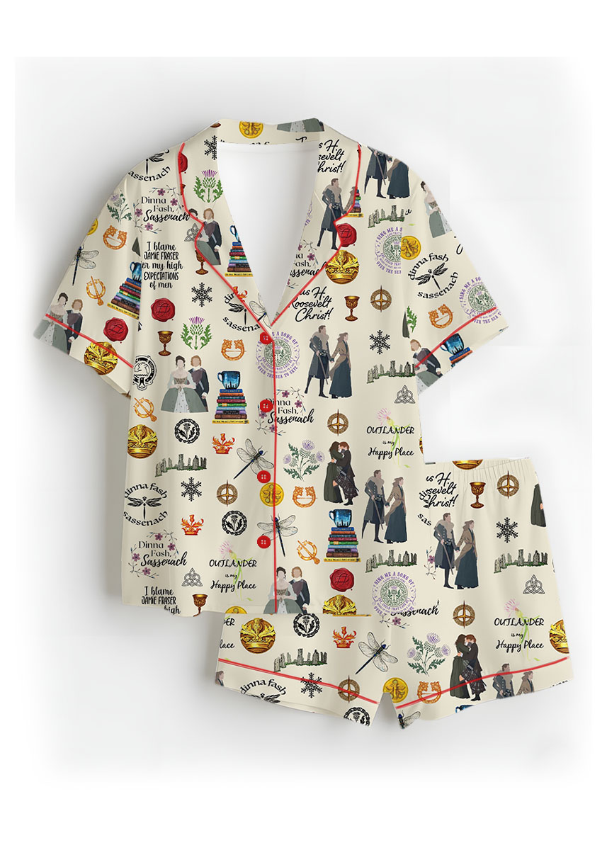 Fraser's Ridge Retro TV Series Satin Pajamas Set For Women