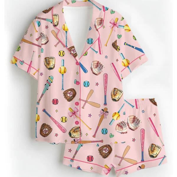 Coquette Softball Satin Pajama Set For Women