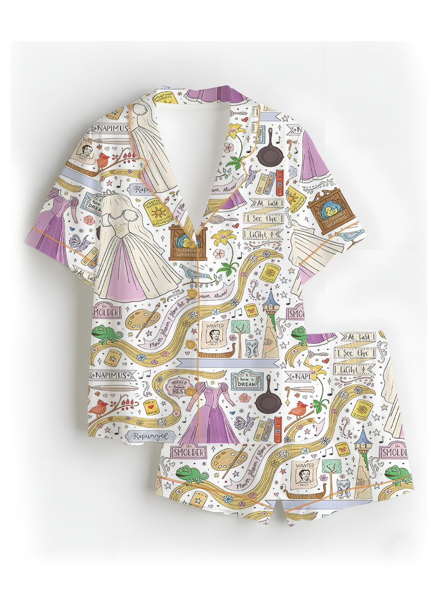 Women's Long Hair Princess Satin Pajamas Set For Women, White Color, US Size S-5XL