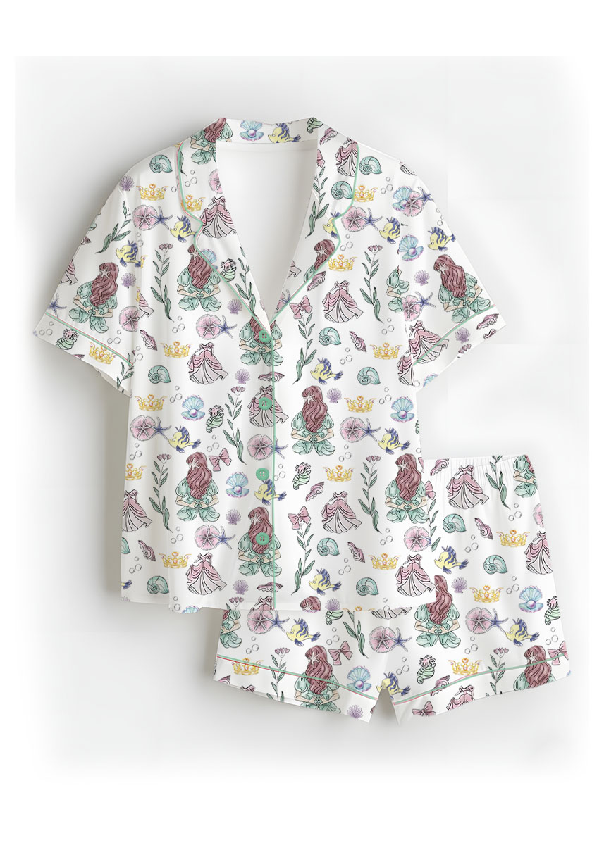 Women's Princesses Back View Pajamas Set For Women, White Color, US Size S-5XL