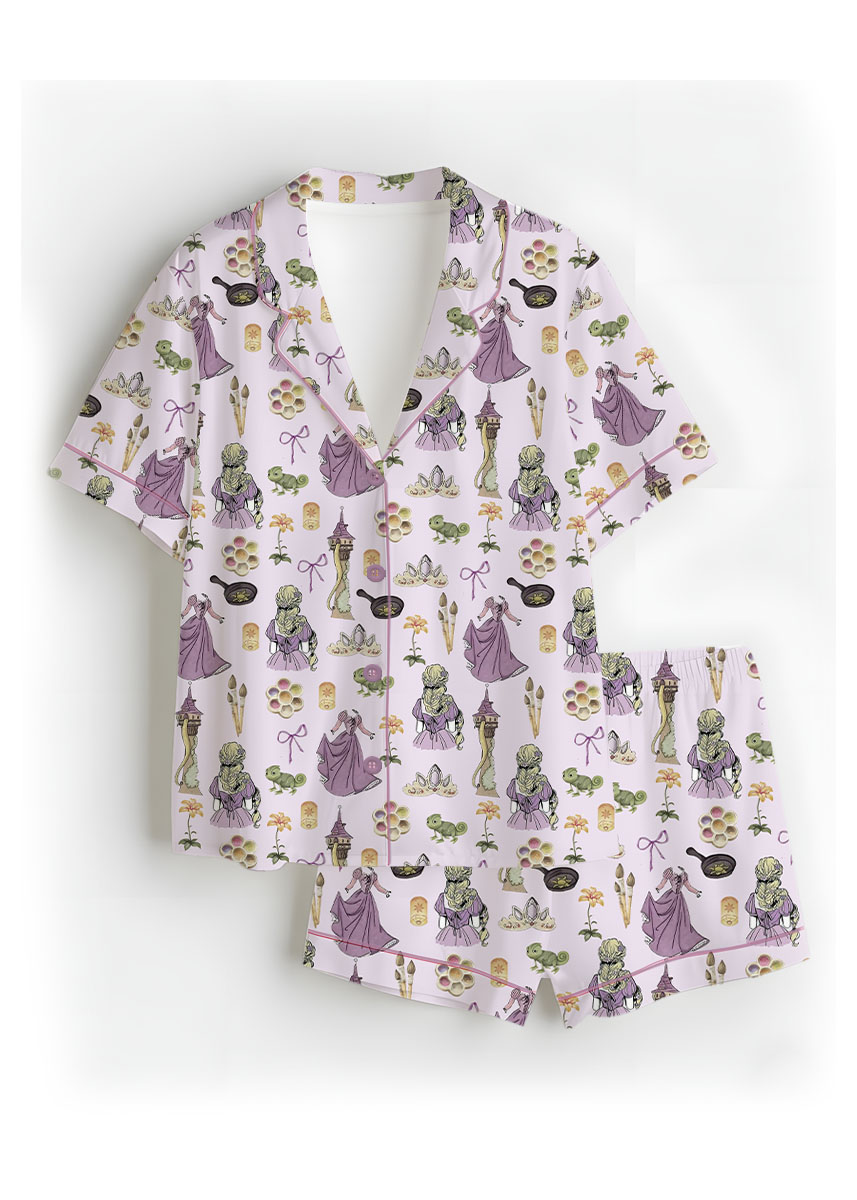 Women's Princesses Back View Pajamas Set For Women, Pastel Lilac Pink Color, US Size S-5XL