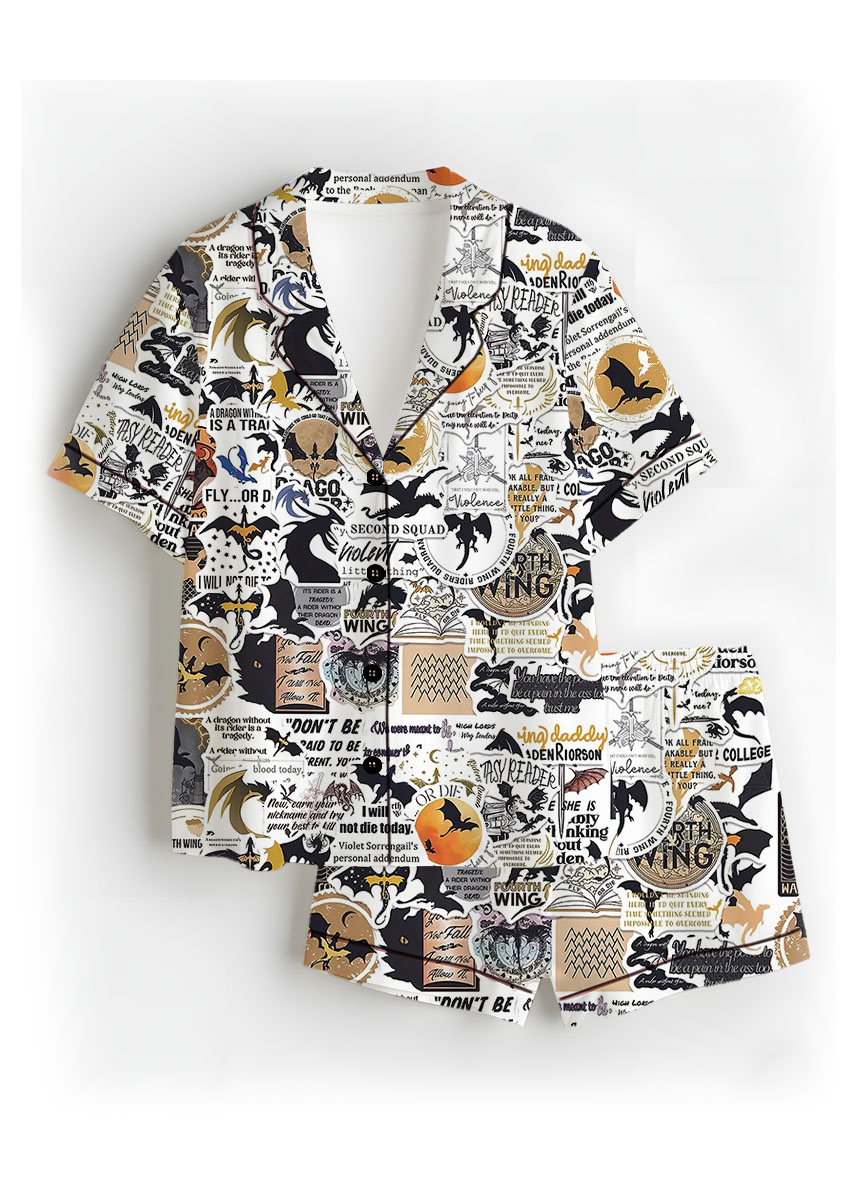 Women's Book Series Pajamas Set For Women, White Color, US Size S-5XL