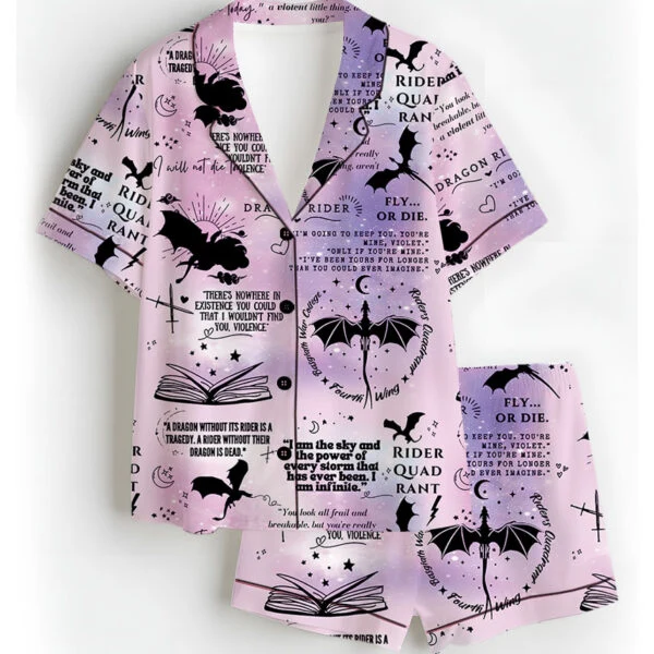 Women's Fantasy Bookish Pajamas Set For Women, Pastel Lilac Pink, US Size S-5XL