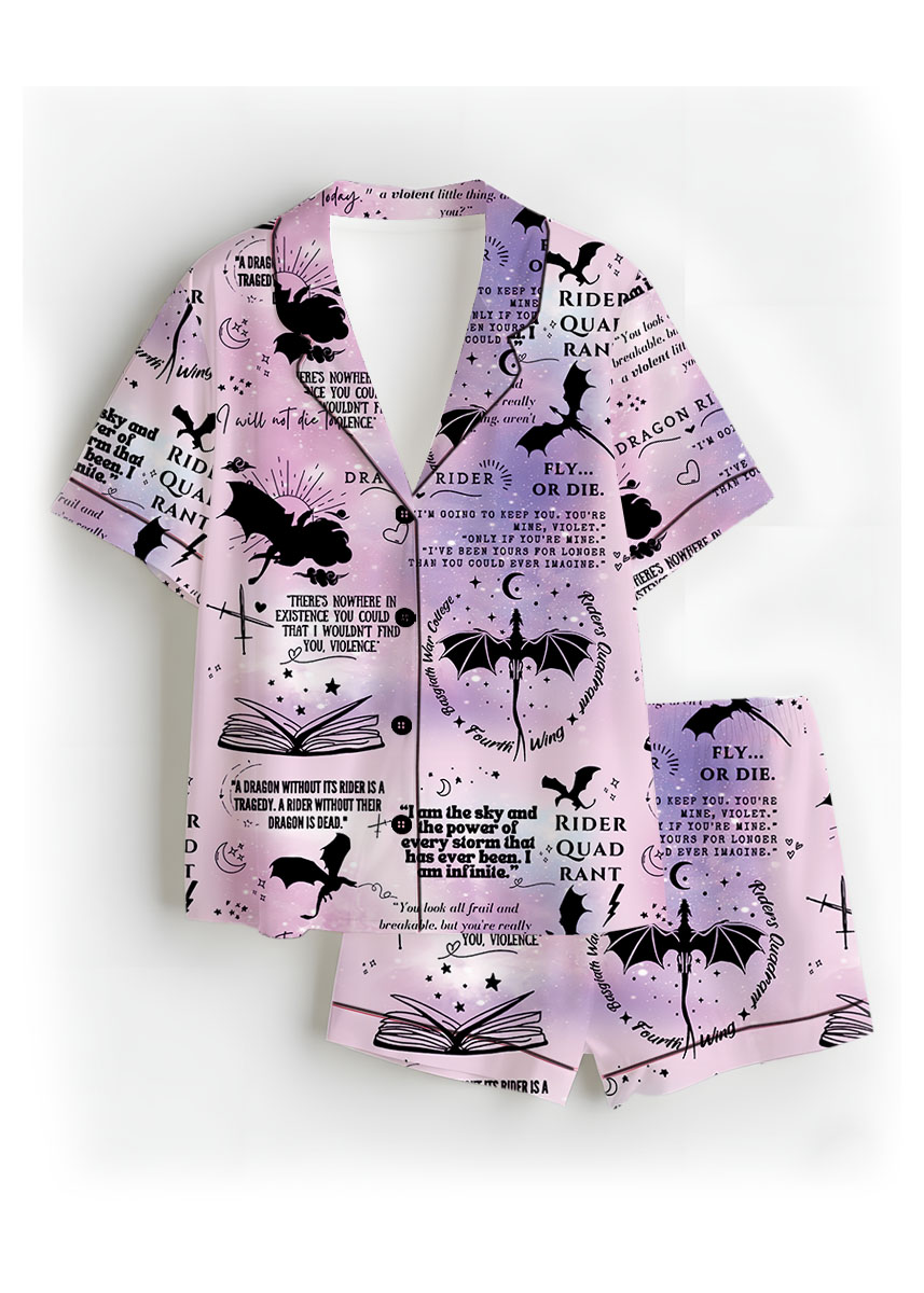 Women's Fantasy Bookish Pajamas Set For Women, Pastel Lilac Pink, US Size S-5XL