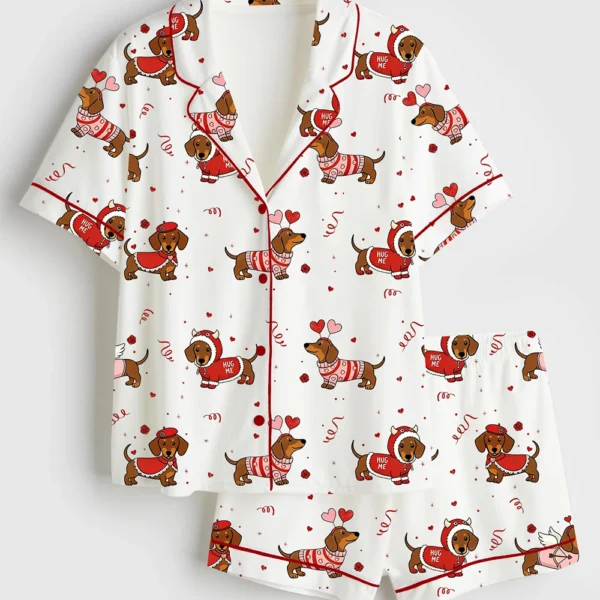 Women's Christmas Dachshund Satin Pajama Set For Women