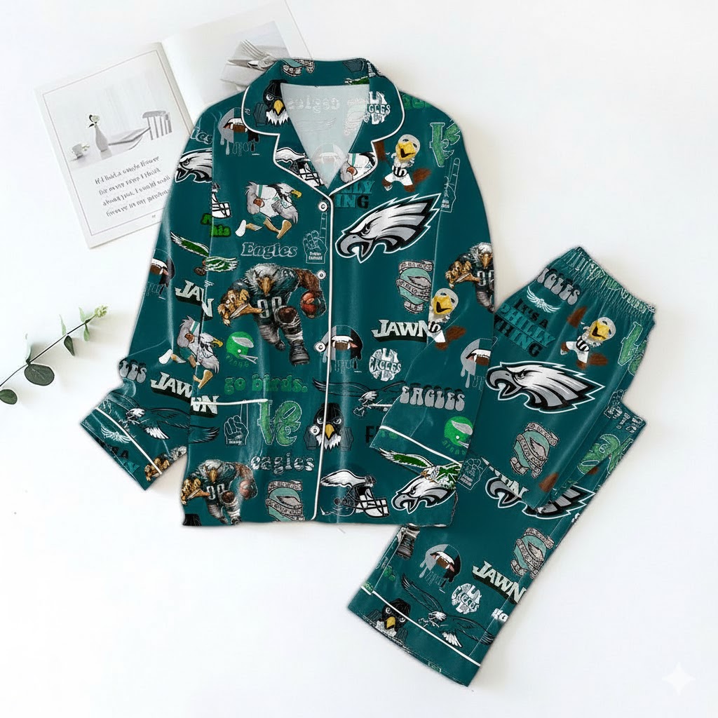 Eagles Pajama Set – Football Lounge Wear, Red Team Print Sleep, hallowen