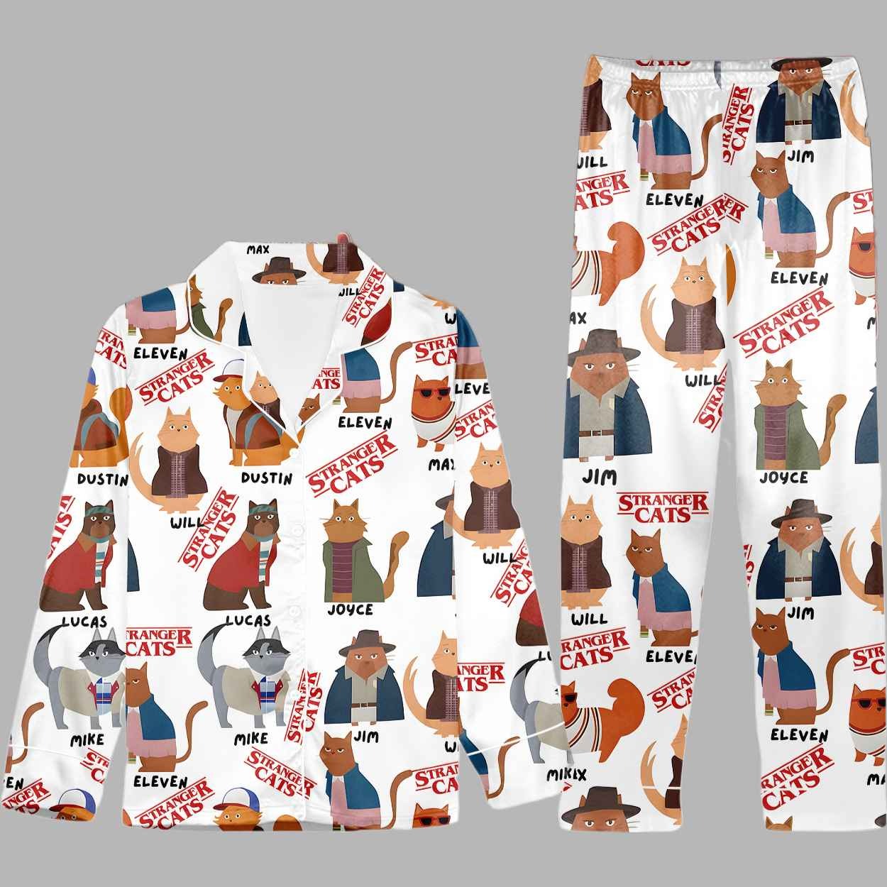 Stranger Cats Satin Pajama Set For Women