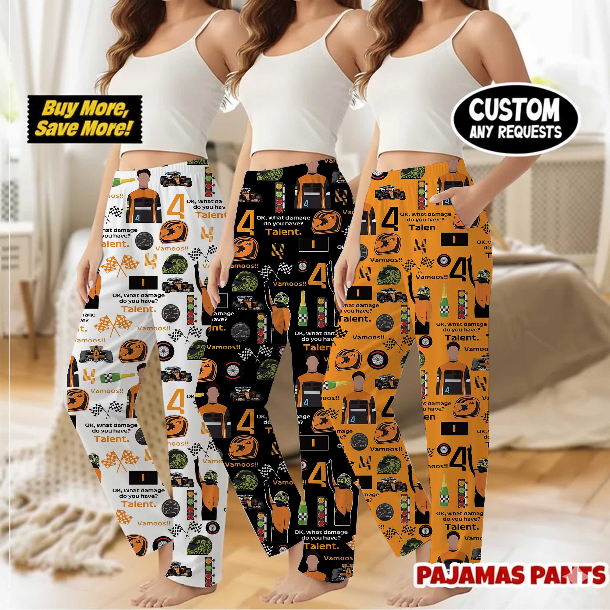 Racing Game F1 Satin Pajamas Pants For Women