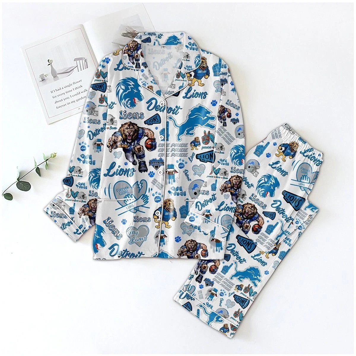 Lions Pajama Set &ndash; Football Lounge Wear, Red Team Print Sleep, hallowen