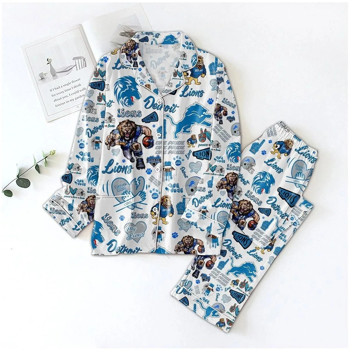 Lions Pajama Set – Football Lounge Wear, Red Team Print Sleep, hallowen