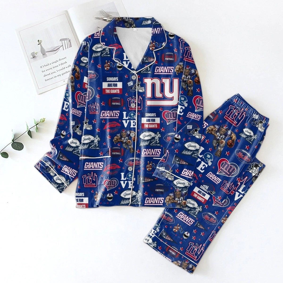 Giants Pajama Set &ndash; Football Lounge Wear, Red Team Print Sleep, hallowen