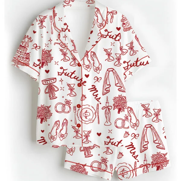 Women’s Future Mrs Bride To Be Gift In My Engaged Era Satin Pajamas Set, White Color, US Size S-5XL