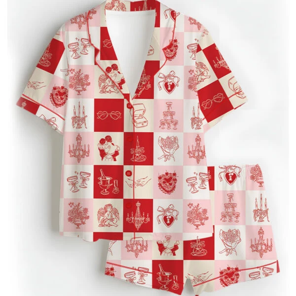 Women's Love And Wedding Satin Pajamas Set, US Size S-5XL