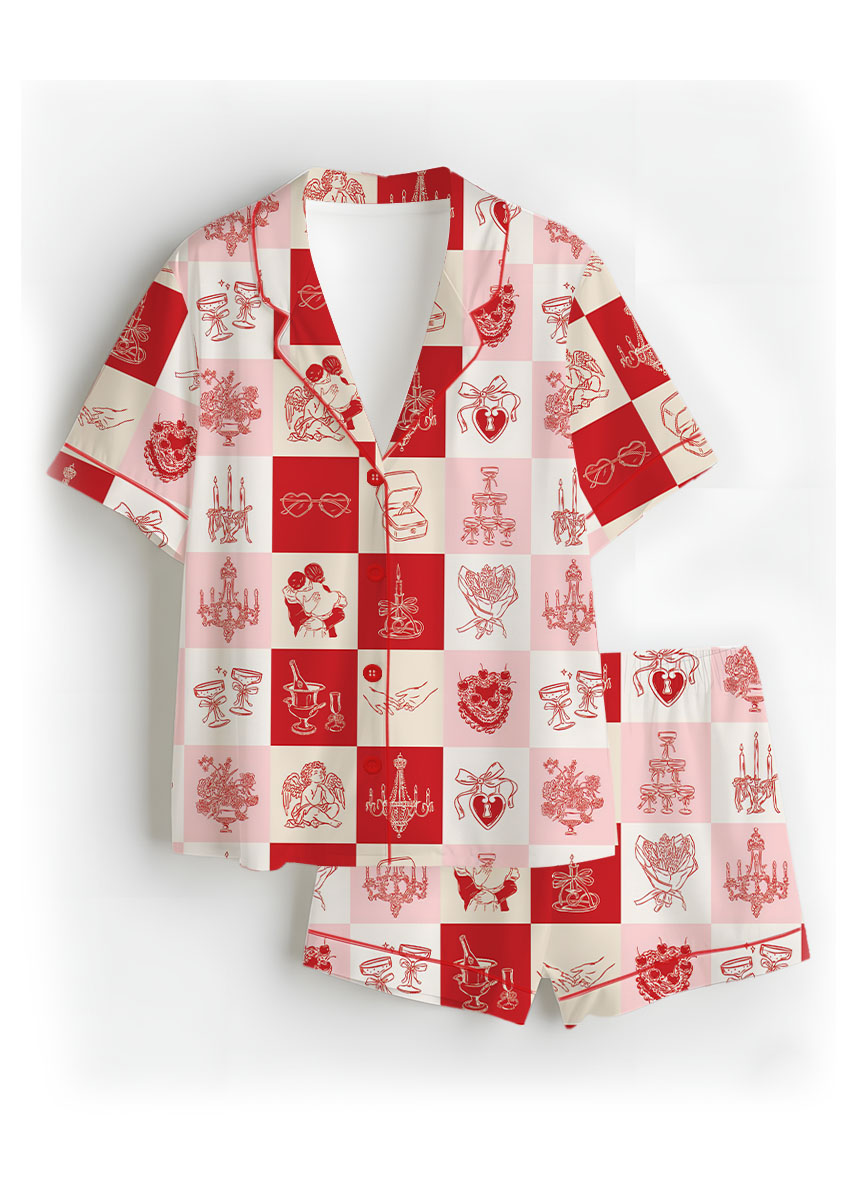 Women's Love And Wedding Satin Pajamas Set, US Size S-5XL