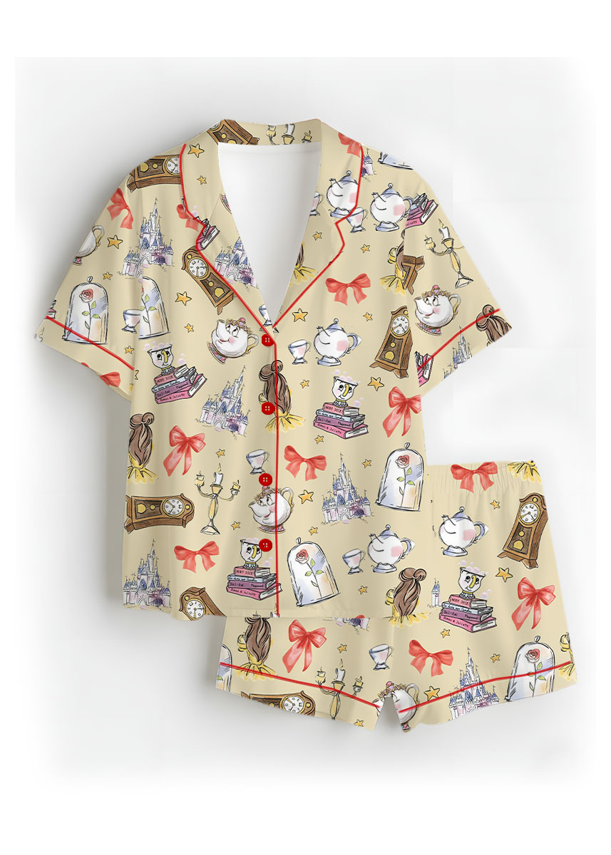 Women's Princess Coquette Satin Pajamas Set, Sand Color, US Size S-5XL