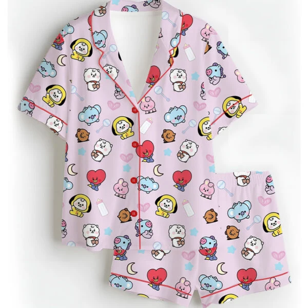 Women’s BT21 K-Pop Music Pajamas Set For Women, Pink Color, US Size S-5XL