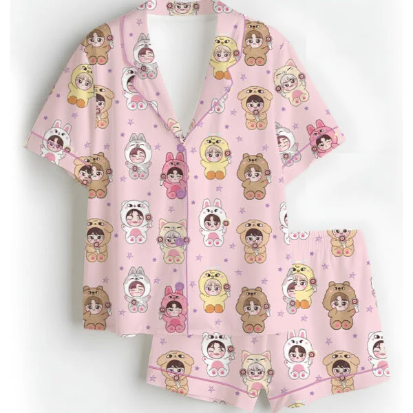 Women’s Kpop Characters Cute Pajamas Set For Women, Pink Color, US Size S-5XL
