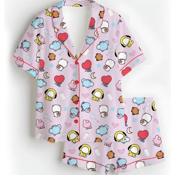 Women’s Kpop Characters Cute Pajamas Set For Women, Pink Color, US Size S-5XL