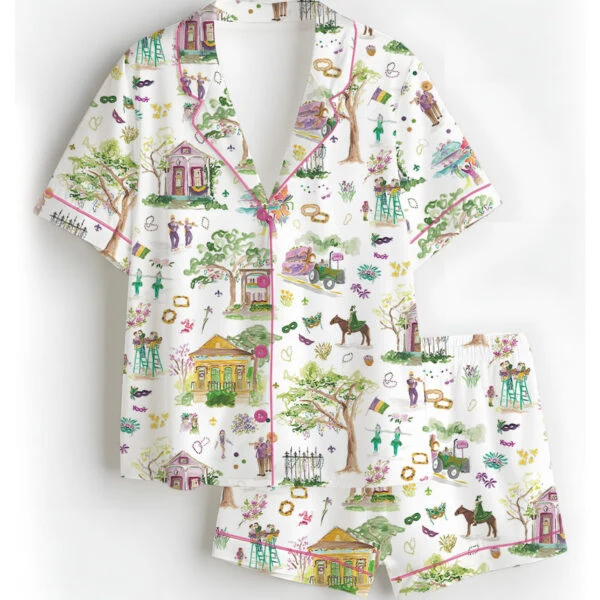 Women’s Mardi Gras Parade Pajamas Set For Women, White Color, US Size S-5XL