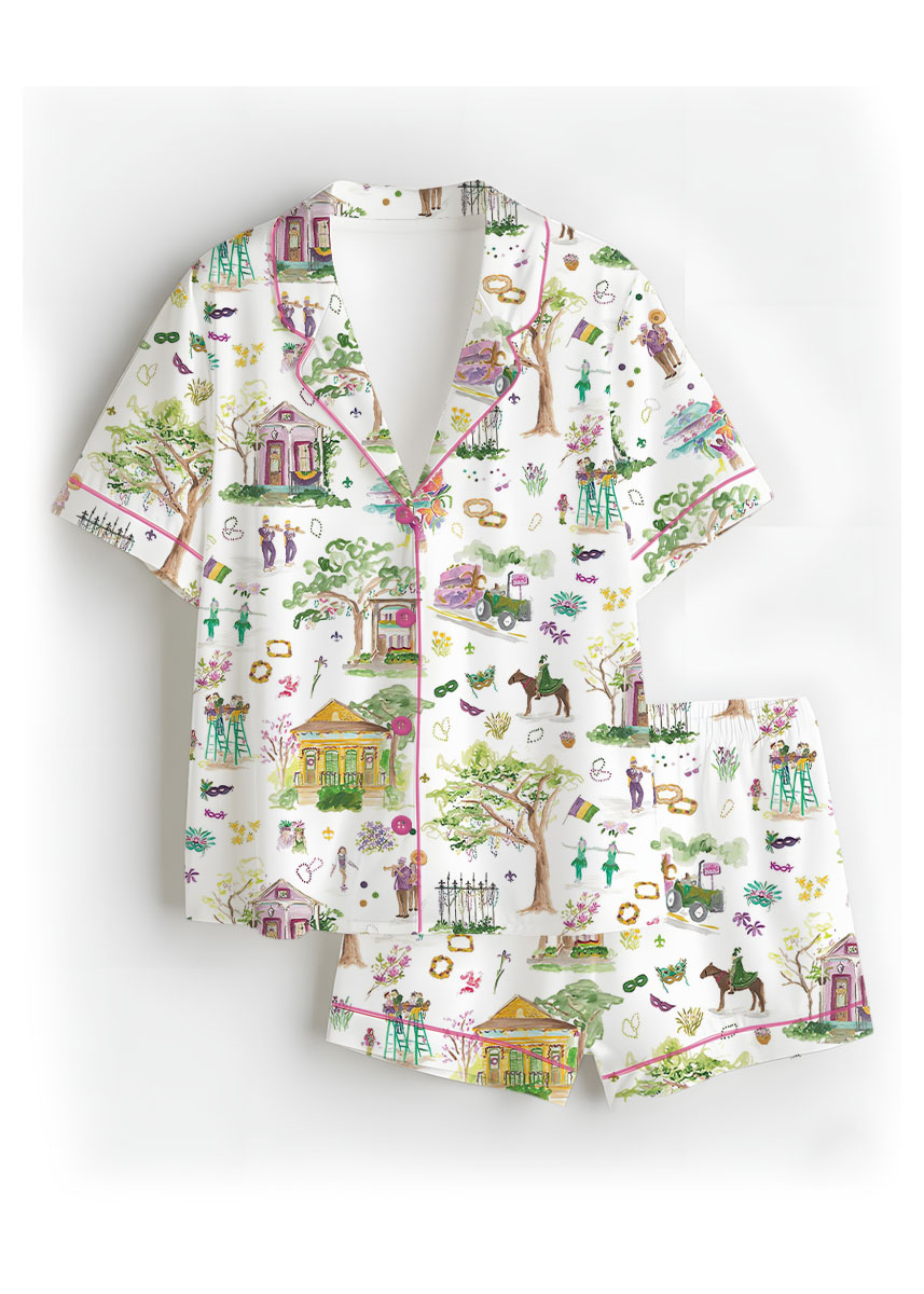 Women’s Mardi Gras Parade Pajamas Set For Women, White Color, US Size S-5XL