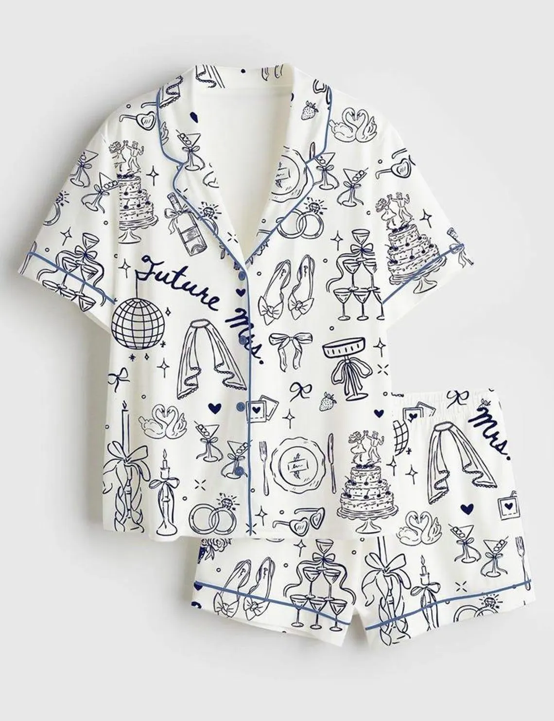 Women's Future Mrs Bride To Be Gift In My Engaged Era Satin Pajamas Set, White Color,US Size S-5XL