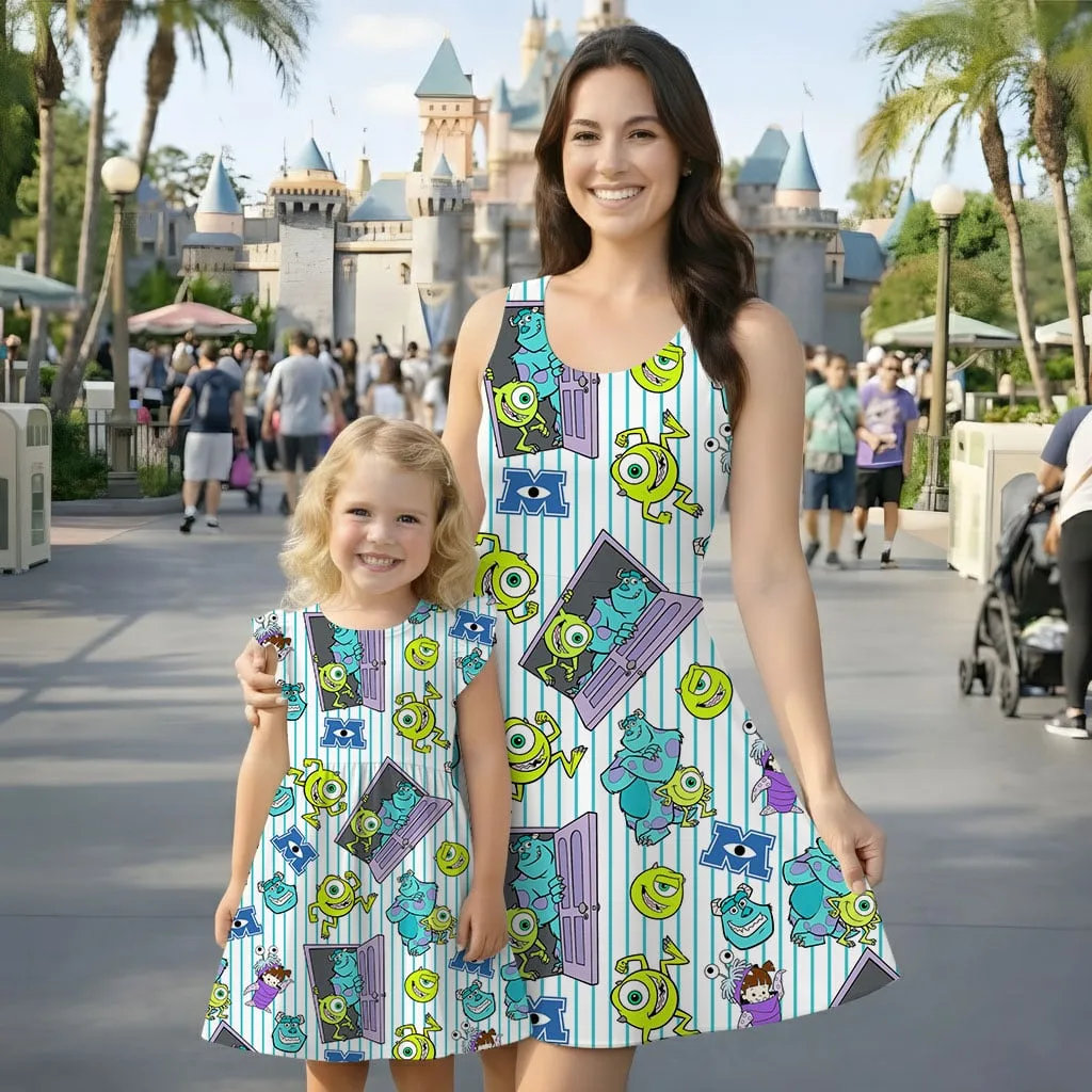 Disney Monsters Inc Characters Mommy & Me Dress, Mama Mini Family Matching Outfit
