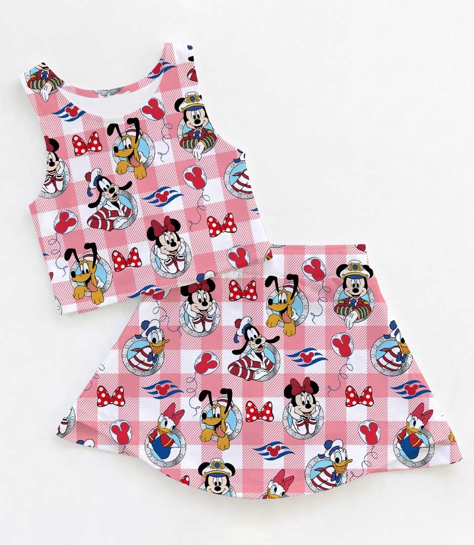 Women's Nautical Sailor Activewear Set, Mickey Castaway Cruise Athletic Dress & Skort Outfit