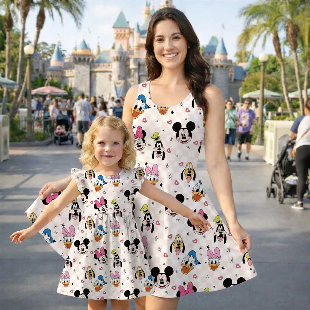 Mickey & Friends Ruffle Dress, Disneyland Trip Flutter Sleeve Vacation Outfit