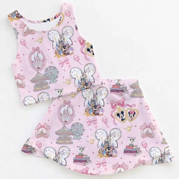 Disney Mickey & Minnie Ruffle Dress Set, Pink Plaid Attraction Ride Park Vacation Outfit