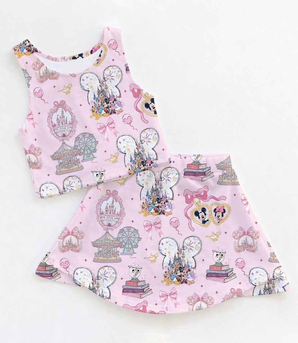 Disney Mickey & Minnie Ruffle Dress Set, Pink Plaid Attraction Ride Park Vacation Outfit
