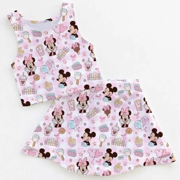 Women's Mickey & Minnie Coquette Activewear Set, Pastel Park Snacks Athletic Dress & Skort Outfit