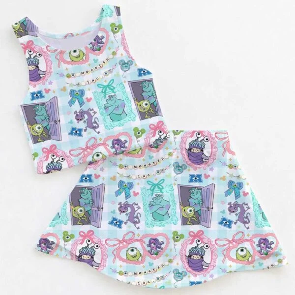 Women's Monsters Inc Activewear Set, Watercolor Mike Sulley Boo Athletic Dress & Bow Skort Outfit