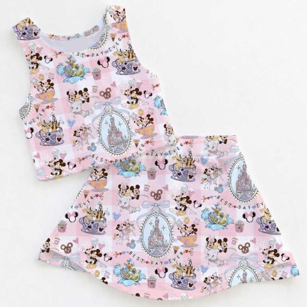 Women's Mickey & Minnie Ride Activewear Set, Pink Plaid Athletic Dress & Skort Outfit