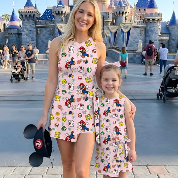 Girls Super Mario Pink Character Tennis Dress Skirt, Family Matching Outfit