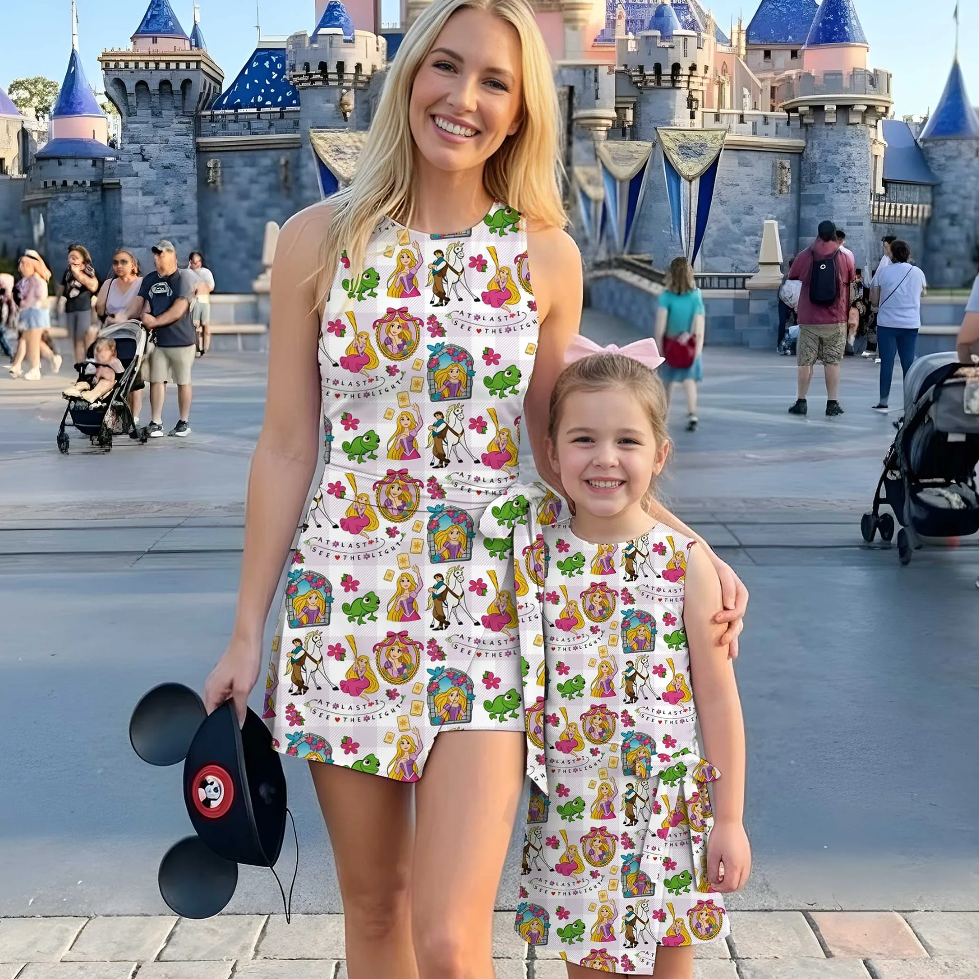 Girls Disney Tangled Pink Checkered Tennis Dress Skirt, Family Matching Outfit