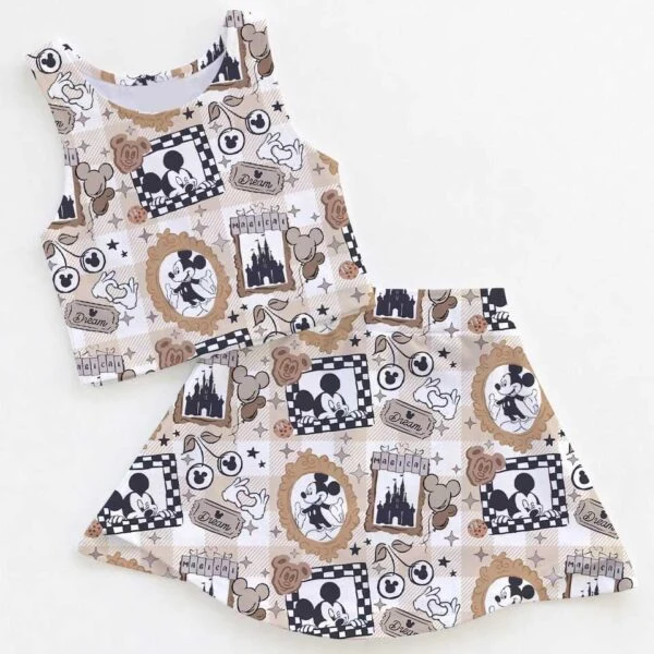 Women's Mickey Mouse Checkered Activewear Set, Magical Park Athletic Dress & Skort Outfit