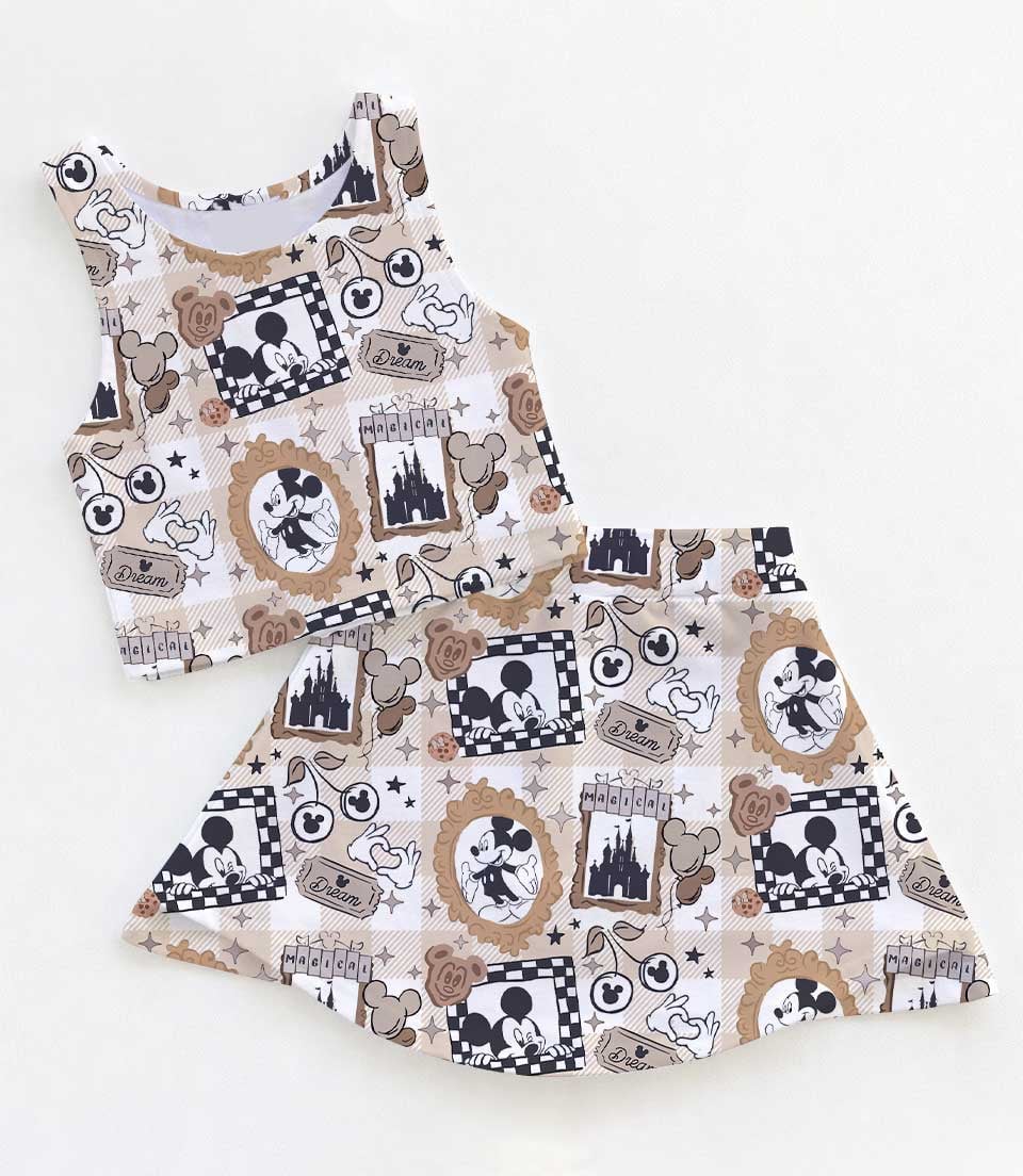 Women's Mickey Mouse Checkered Activewear Set, Magical Park Athletic Dress & Skort Outfit